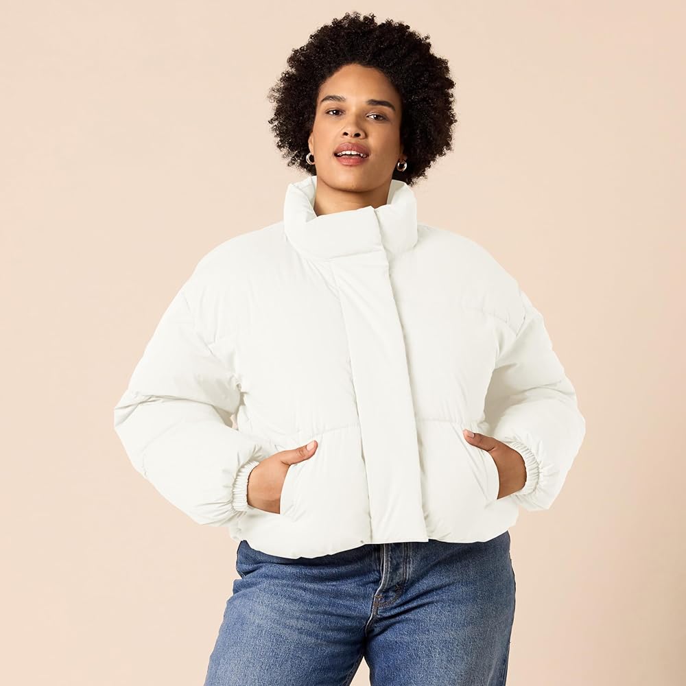 Amazon.com: Amazon Essentials Women's Cropped Full-Zip Puffer